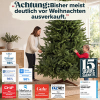 Weihnachtsbaum künstlich 220 cm, 100 % PE Spritzguss, mit Holzständer und Aufbewahrungstasche