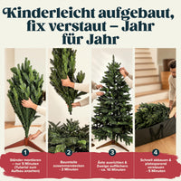 Weihnachtsbaum künstlich 180 cm, 100 % PE Spritzguss, mit Holzständer und Aufbewahrungstasche